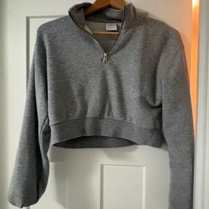 TNA Gray Cropped Quarter-Zip Sweatshirt